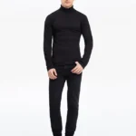 Ali Vertex Men's Black High Neck Ribbed Turtleneck – Cotton Polyester Blend