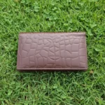 Premium Brown Long Leather Wallet for Men – Crocodile Texture Finish