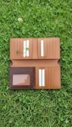 Premium Brown Long Leather Wallet for Men – Crocodile Texture Finish - Image 2