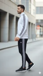 Men’s Premium Athletic Tracksuit – Beige Jacket & Black Track Pants | Double Stripe Sportswear Set - Image 3