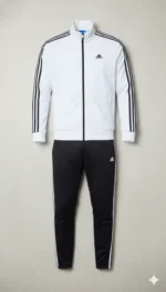 Men’s Premium Athletic Tracksuit – Beige Jacket & Black Track Pants | Double Stripe Sportswear Set